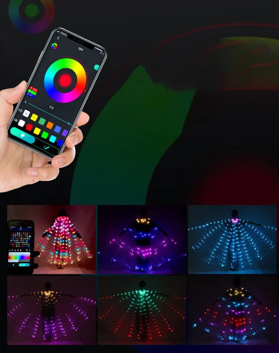 Ali di fata LED RGB controllabili da remoto Spettacolo di luci per spettacoli di danza sul palco Accessori per danza del ventre Ali LED ISIS