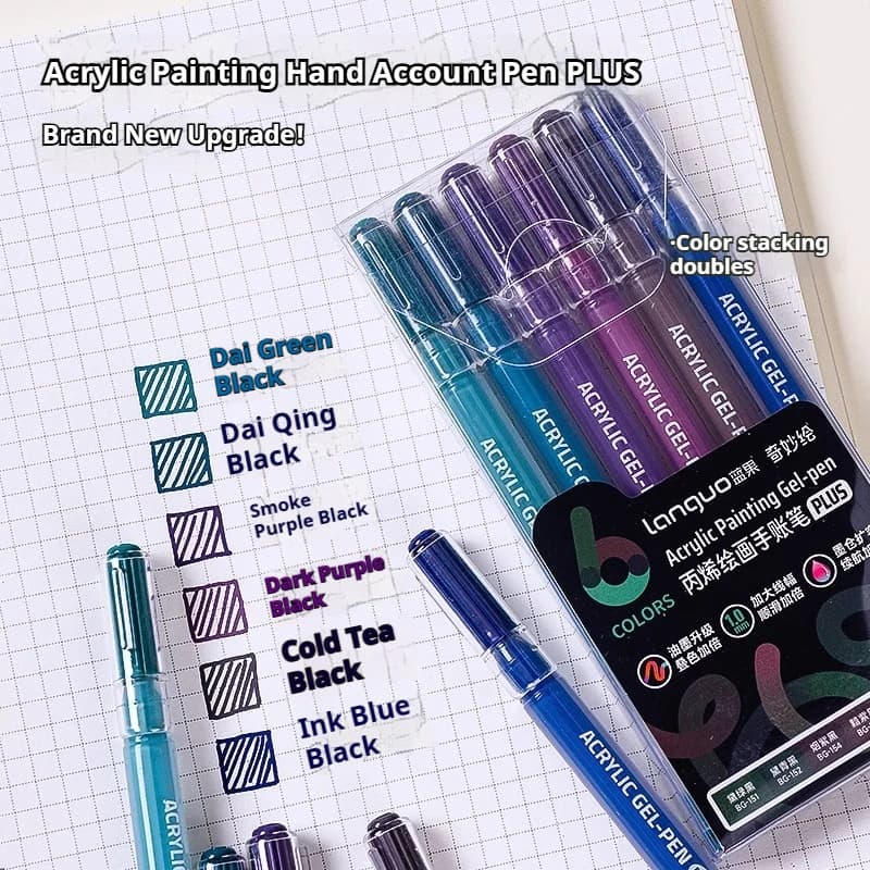 Set di 6 Penne per Pittura Acrilica Languo, Penne Gel Multicolore, Penne Neutre per Studenti, Penne per Scrittura e Disegno, Articoli di Cancelleria