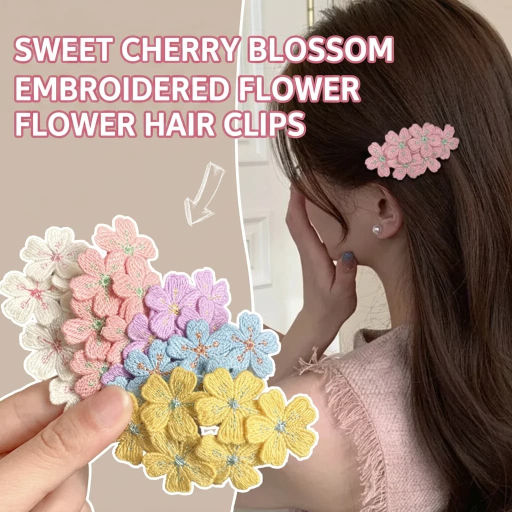 Knit Fabric Hair Clips Three-Dimensional Girls Hair Jewelry Embroidered Floral Hairpin Floral Cherry Blossom Hair Clip For Dates