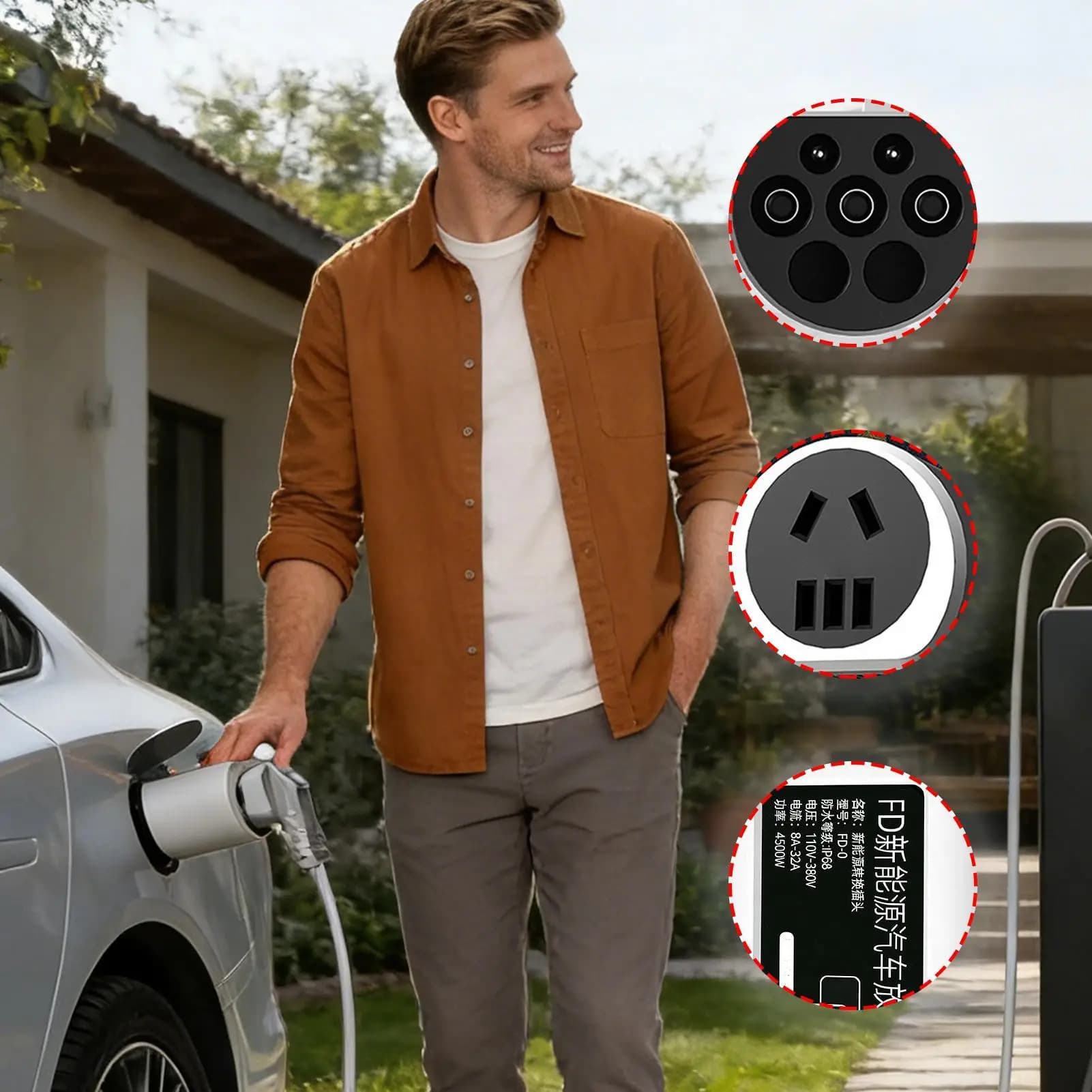 Adattatore per Caricabatterie EV Portatile Convertitore di Scarica Automotive Adattatore EV per Camion Camper Furgone Campeggio Viaggio su Strada Casa