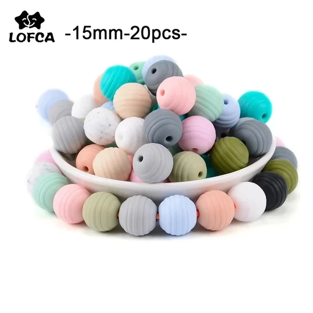 LOFCA 20 pz Alveare Perline In Silicone Rotonde Per Uso Alimentare Perline A Spirale 15mm FAI DA TE Filettato BPA Libero Perline bracciali Collana portachiavi