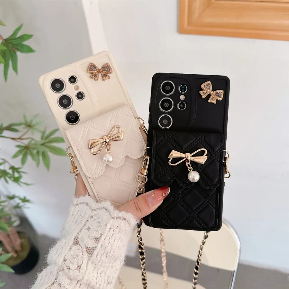 Copertura del telefono per 3d Bowknot Crossbody Porta carte Custodia a portafoglio Samsung Galaxy S25 Ultra S24 S23 S21 S20 Fe S22 + Plus Nota 20 Morbido