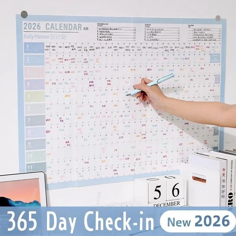 Il più nuovo calendario 2026 Calendario da parete di grandi dimensioni Foglio di pianificazione di 365 giorni Lista delle cose da fare Piano di check-in Agenda settimanale giornaliera Organizzatore di pianificazione