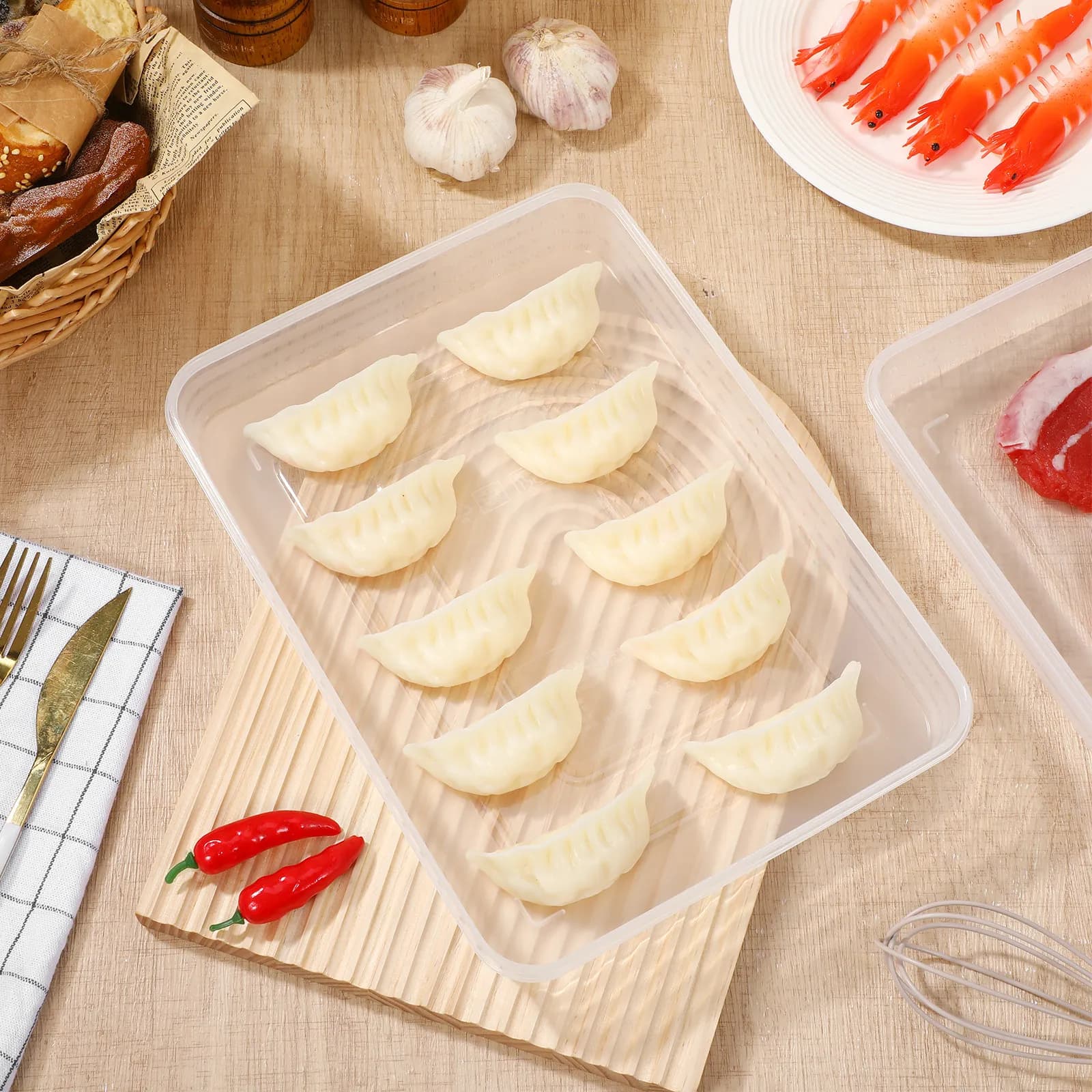 2Pcs Premium Food-Grade Dumpling Storage Box for Freezer Fridge Microwave - Bpa-Free Odorless Sealing Fresh-Keeping Container
