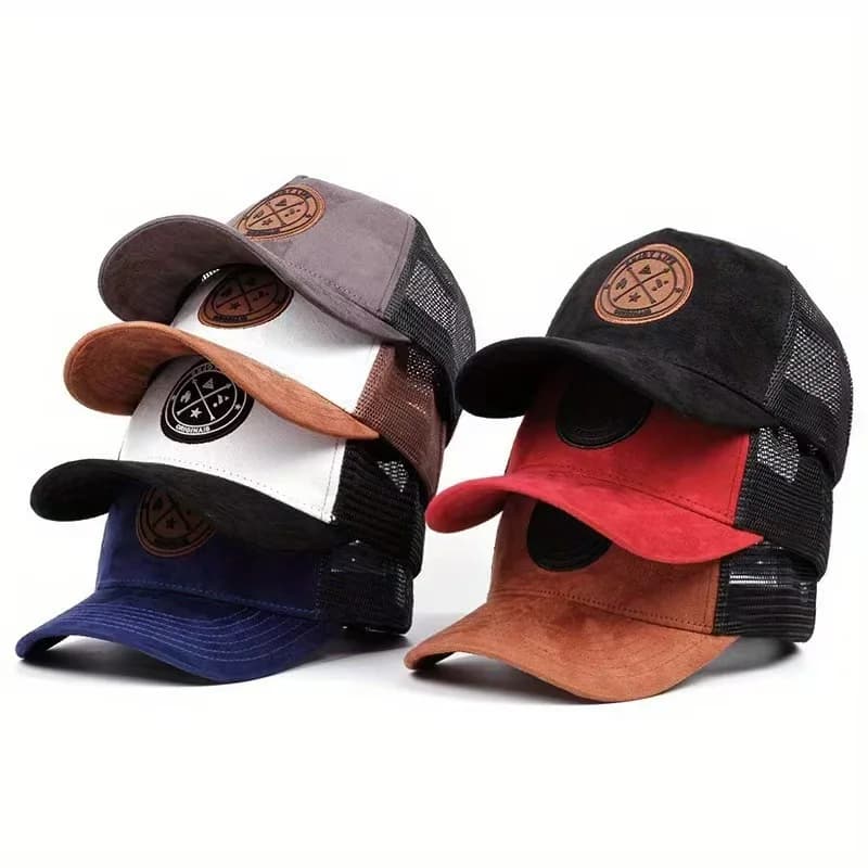 Cappellino da Baseball Estivo in Camoscio per Uomo, Logo Rotondo, Retro in Rete, Versatile Cappello Parasole, Stile Hip-Hop per Donna, Cappello da Esterno
