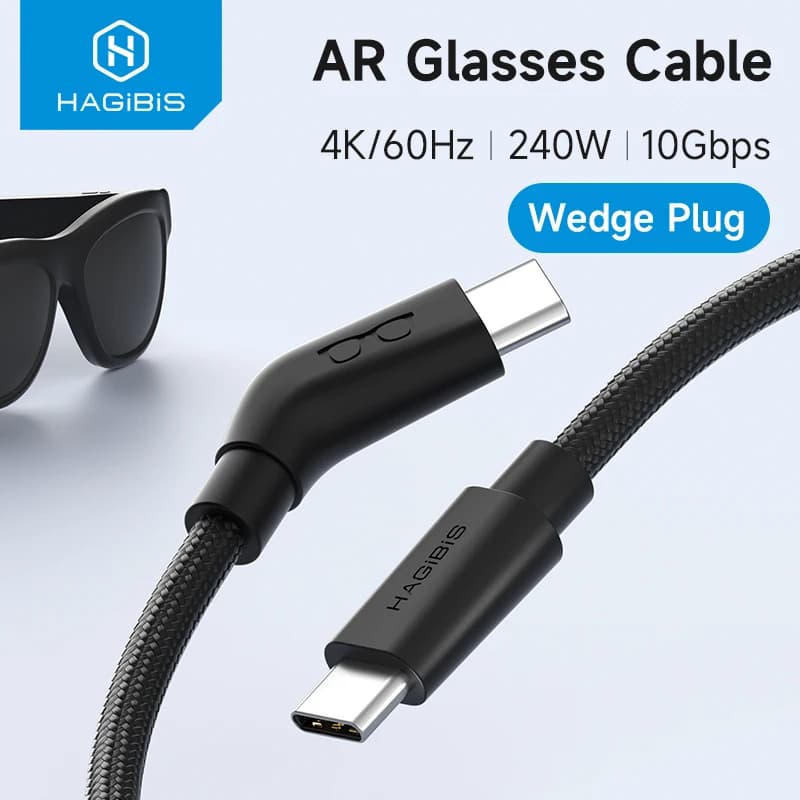 USB C Cable for Charging and Data Transfer for Smart AR Hagibis Glasses, 4K60Hz Cuneo Connector for XREAL One/Air RayNeo Air VITURE
