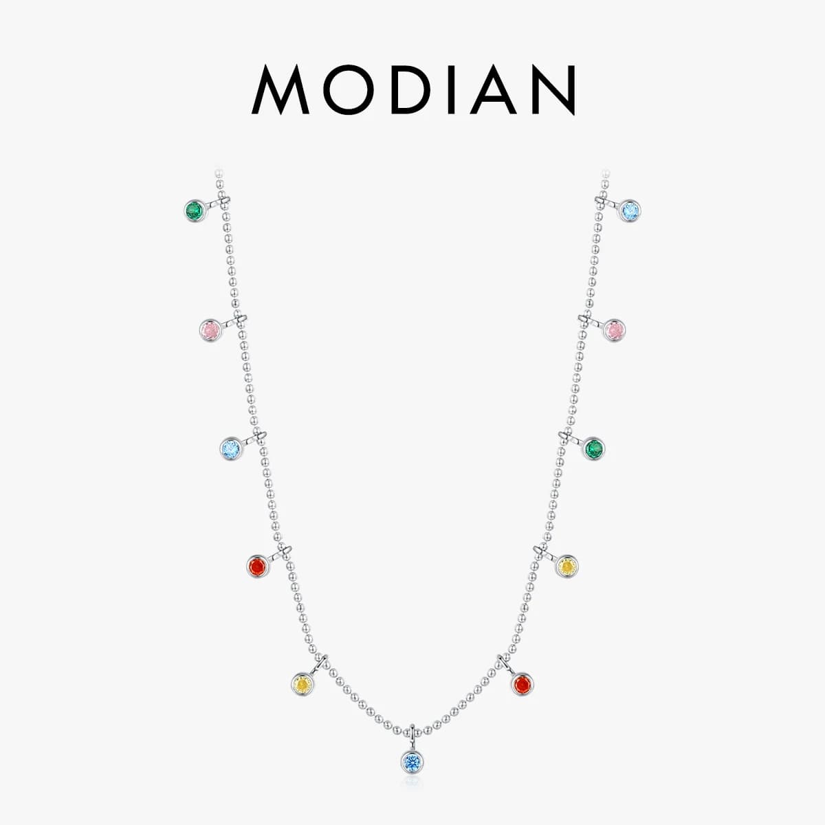 Modifican 925 Sterling Silver Rainbow Colorful Zirconia collana con ciondolo Fashion Party Link Chain Choker per le donne gioielleria raffinata