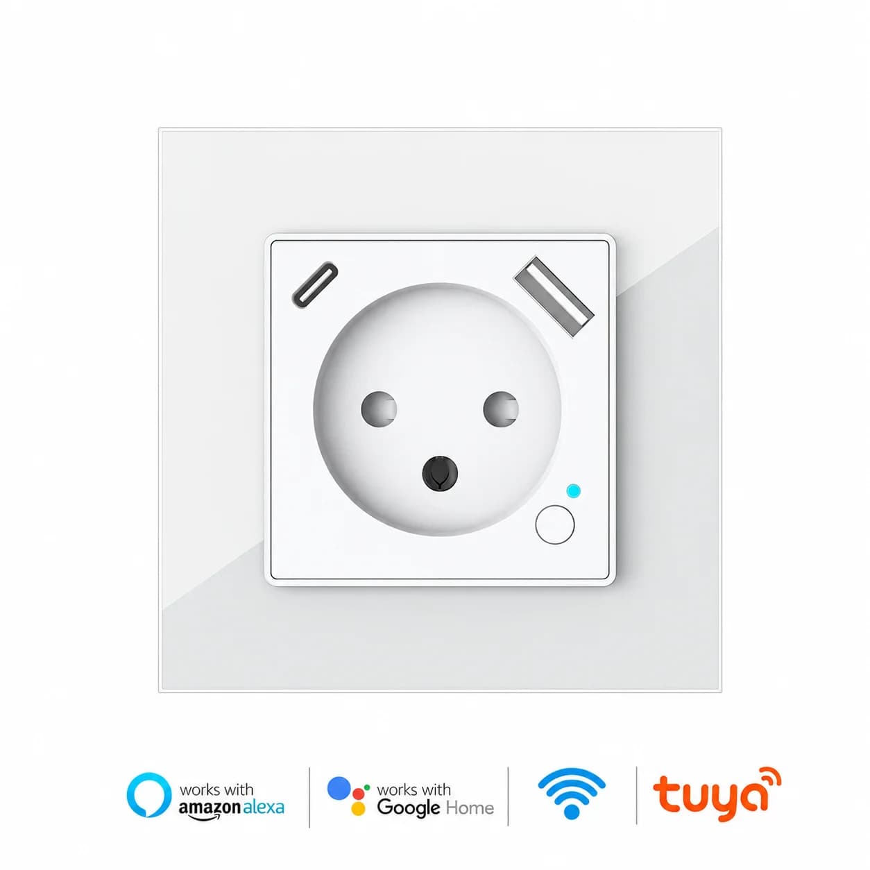 Melery Tuya WiFi Smart Israel Wall Mounted Power Plug EU USB Type-C PD 20W Charging port for Iphone Alexa Dot Google Home