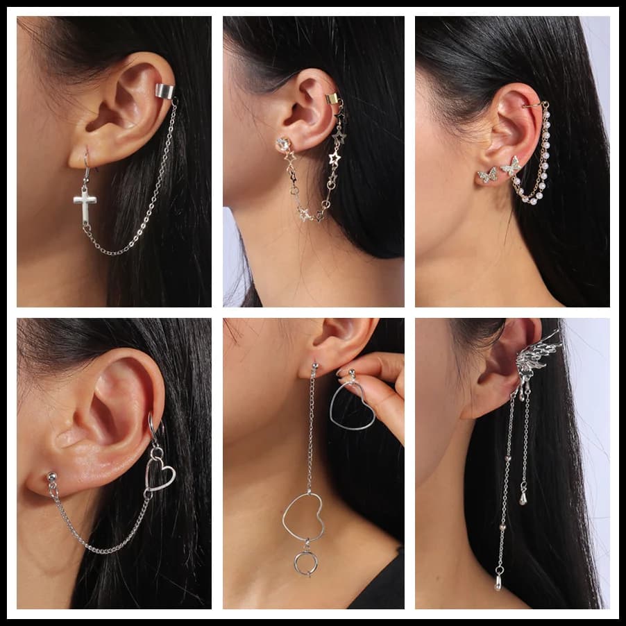 Aihua Orecchini a clip con croce in metallo estivo Farfalla Stella Cuore Orecchini con polsino per l'orecchio per le donne Orecchini alla moda Gioielli Bijoux