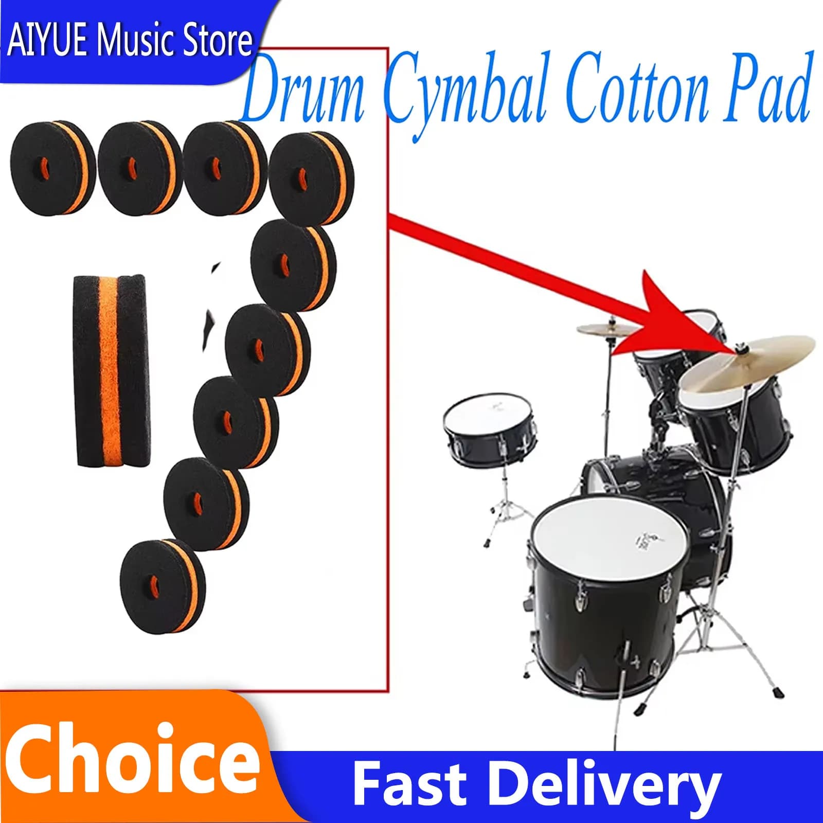 Set da 10 Pezzi: Cuscinetti in Cotone per Piatti da Batteria, Dischi per Supporto Batteria, Facili da Trasportare, Durevoli, Ricambi per Strumenti a Percussione