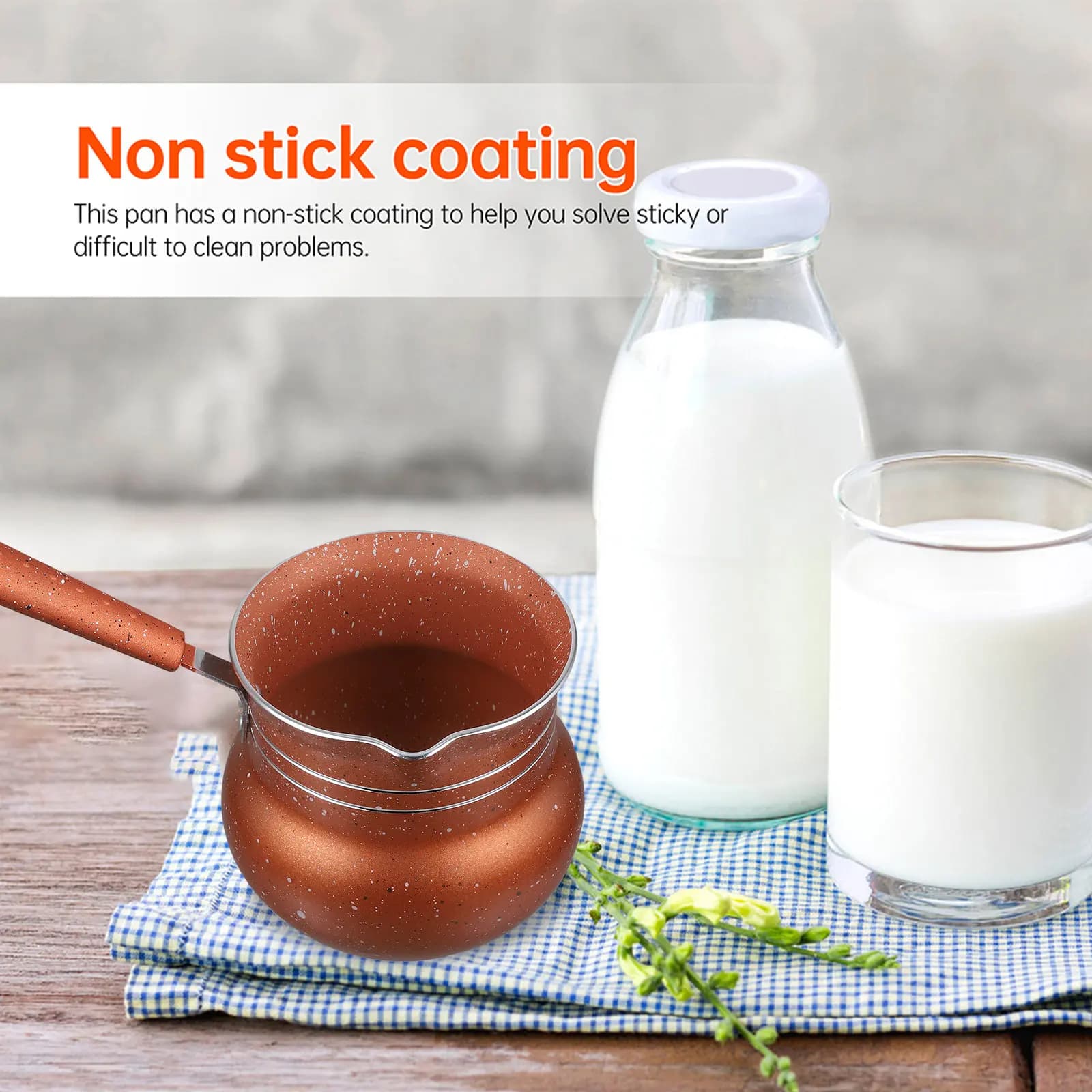Pentola per Latte Antiaderente, Padella da Cucina Resistente al Calore, Pentola per Riscaldare il Latte con Manico Ergonomico e Beccuccio, per Casa e Ufficio