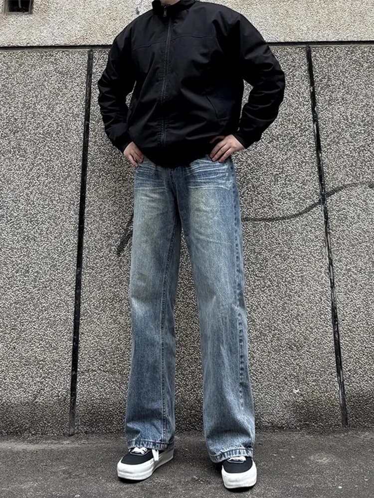 Jeans da uomo Cleanfit a gamba dritta con motivo Blue Lightning, pantaloni a zampa slim fit alla moda, stile giovanile e di tendenza