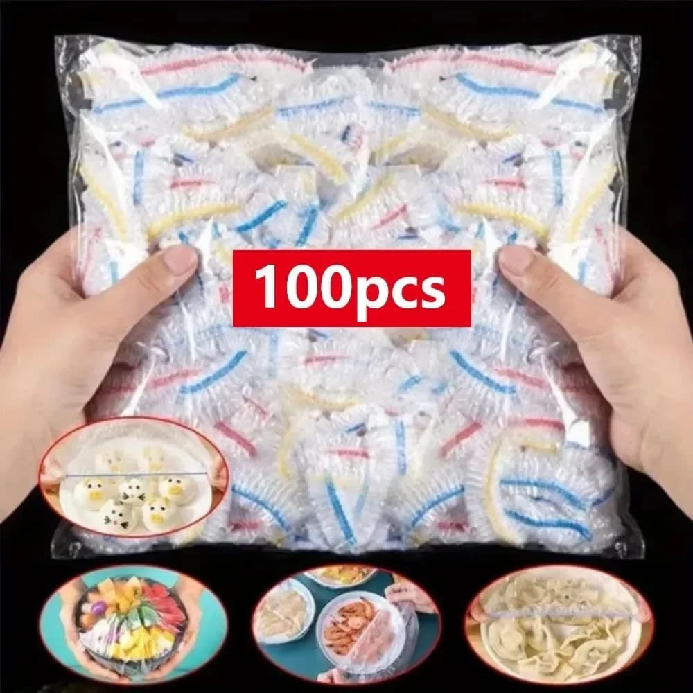 100PCS Food Covers Colorful Disposable Fridge Fresh Keep Bag Kitchen Transparent Cling Film Cover Fruit Food Freshness Seal Wrap