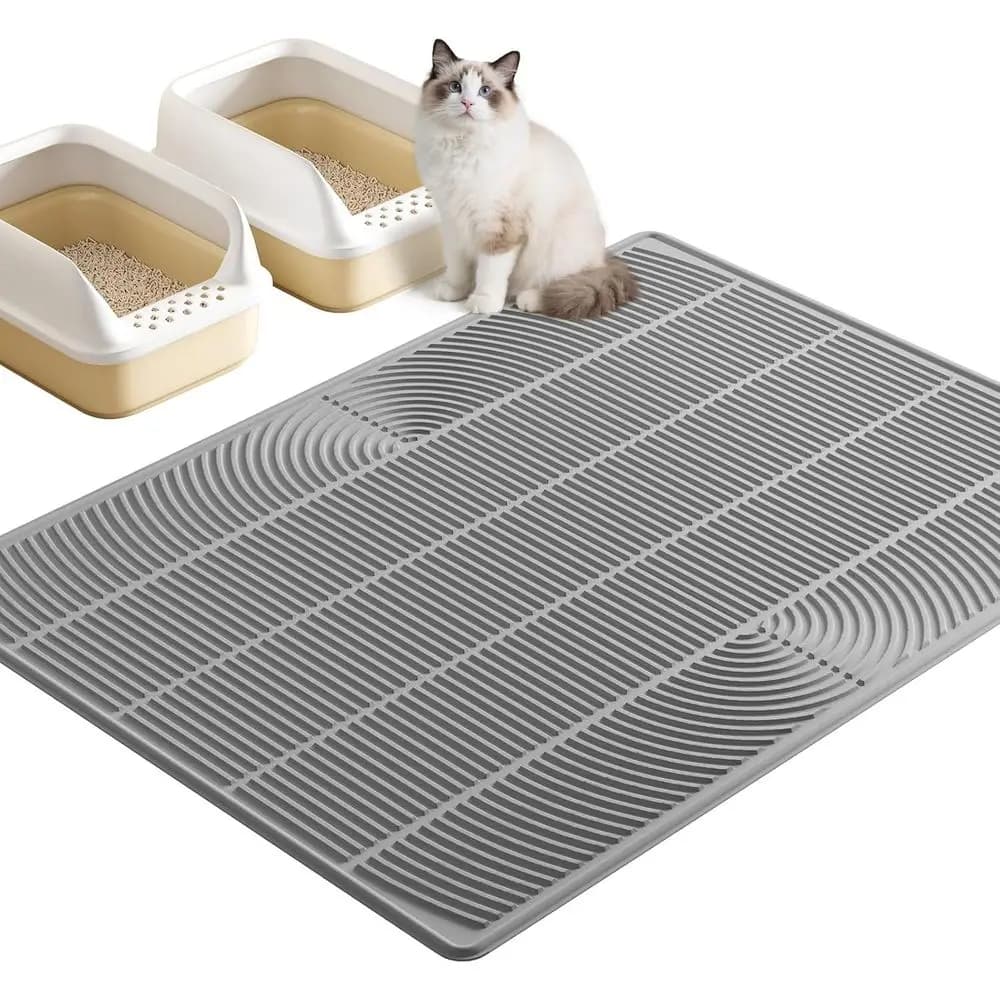 Tappetino Grande per Lettiera Gatti, in Silicone, Impermeabile e Antiscivolo, Facile da Pulire, Tappetino Raccogli Lettiera e Anti-Schizzi (Grigio)
