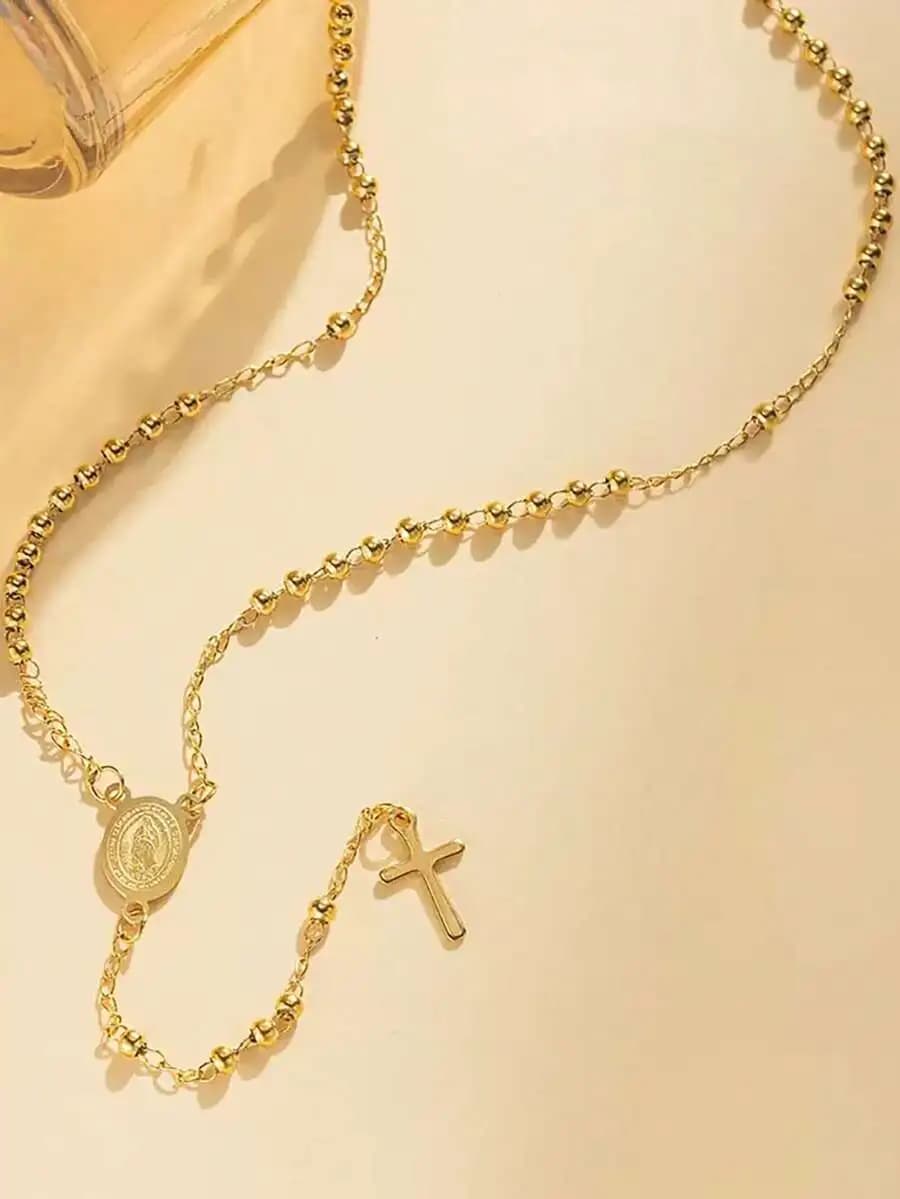 1pc 3mm Laminado Guadalupe Rosary,Stainless Steel Virgin Mary Y Necklace, Gift For Valentine's Day, Mother's Day