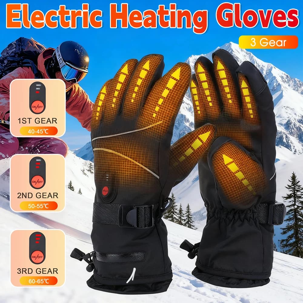 Guanti da sci riscaldati Inverno caldo con custodia per batteria Guanti riscaldanti elettrici Guanti riscaldati per moto caldi per esterni Touch screen