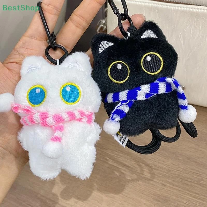 ♥ Portachiavi giocattolo bambola gatto nero peluche occhi grandi Portachiavi bambola di pezza Ciondolo chiave auto Zaino Decor Portachiavi ciondolo