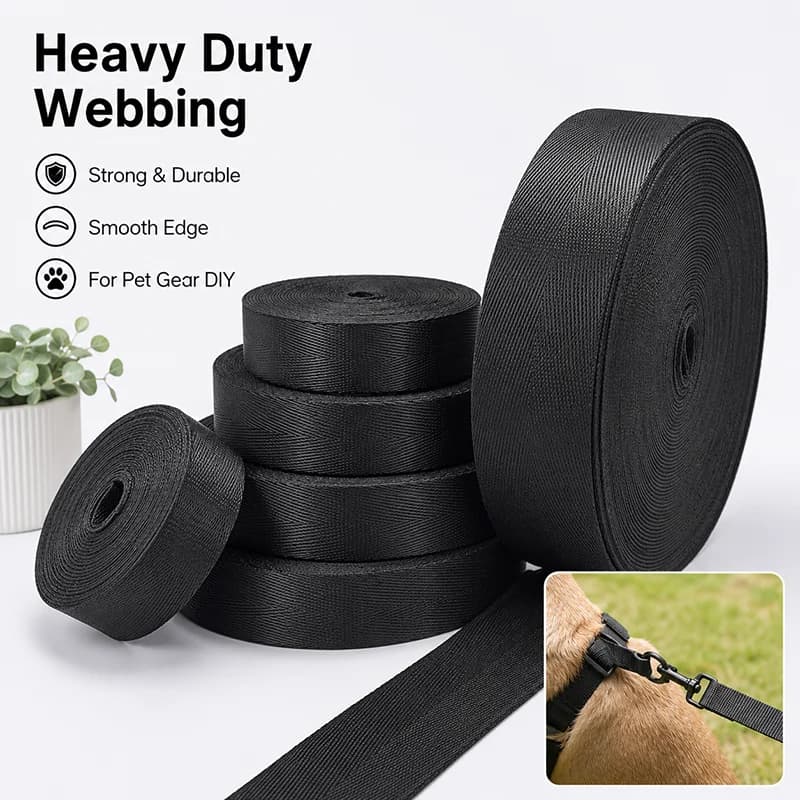 Nastro in nylon nero da 10 metri, 20-50 mm, con motivo a spina di pesce, per collari, guinzagli, pettorine e cinghie di sicurezza per cani - Rotolo di materiale decorativo