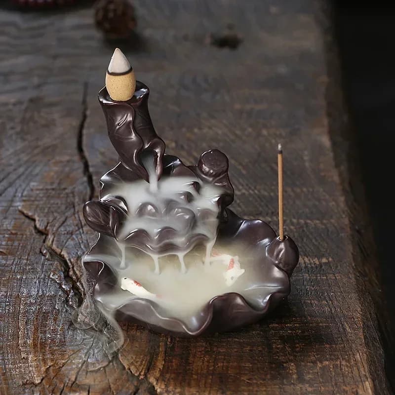 1pc,Waterfall Backflow Incense Burner with Lotus, Koi Fish Incense Stick Holder Indoor Aromatherapy（Without Incense)
