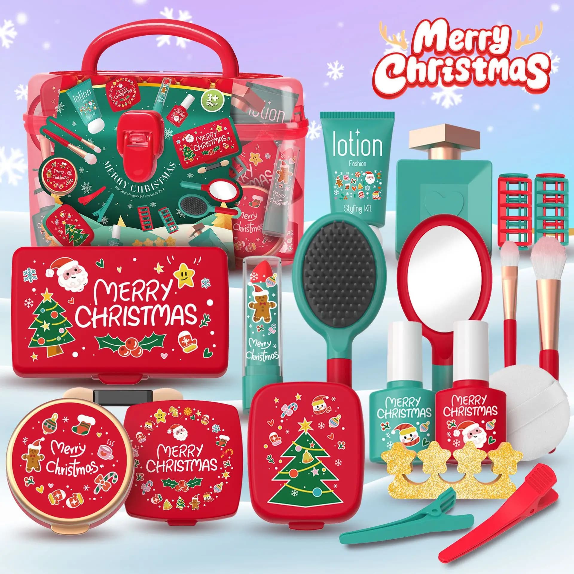 Children's Playhouse Toys Christmas Gift Fun Make-up Set for Girls Role Game for Girls Umbrella Lipstick (not applied)