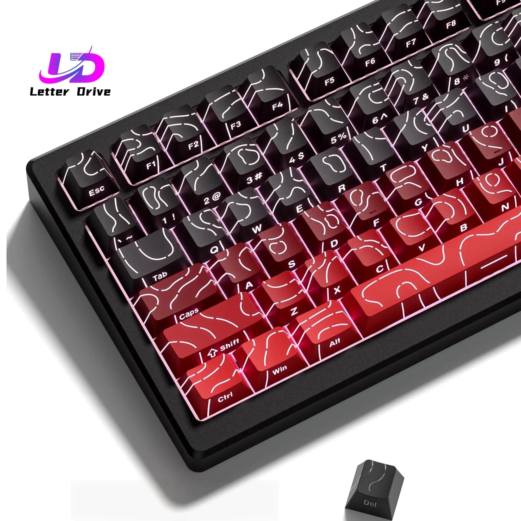 Keycaps Rossi con Contorno Stampato sul Lato, Effetto Lucido, Profilo Cherry, Double Shot PBT per Tastiere Meccaniche con Switch Gateron MX