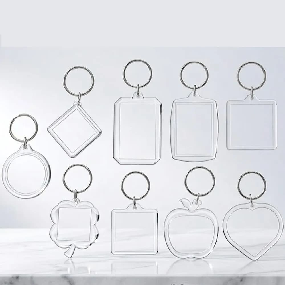 5Pcs Clear Acrylic Photo Frame Keychain Blank Photo Frame Pendant Insert Double Sided Photo For DIY Couple Anniversary Gift