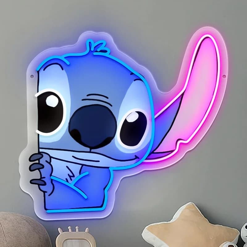 Insegna LED Neon Disney Stitch Blu con Orecchie Rosa per Camera da Letto, Stanza dei Bambini, Decorazione Casa, Illuminazione Artistica da Parete, Regalo Divertente per un'Atmosfera Giocosa