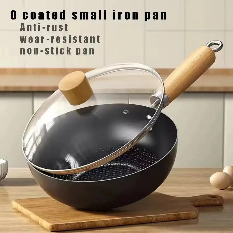 20/24 centimetri Piccolo Wok Per Uso Domestico In Ghisa Wok Antiaderente Wok Bistecca Padella Per Alimenti Ausiliaria Stufa A Gas Fornello A Induzione Cibo Frittura Cucina