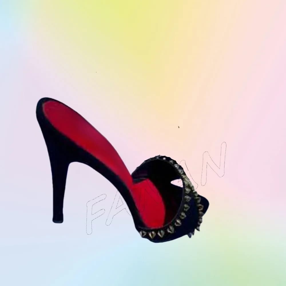 Pantofole con decorazione rivetto nero Slip on suola rossa Punta a punta Scarpe con tacco sottile Scarpe con tacco alto per donna 2025 Zapatos Para Mujere