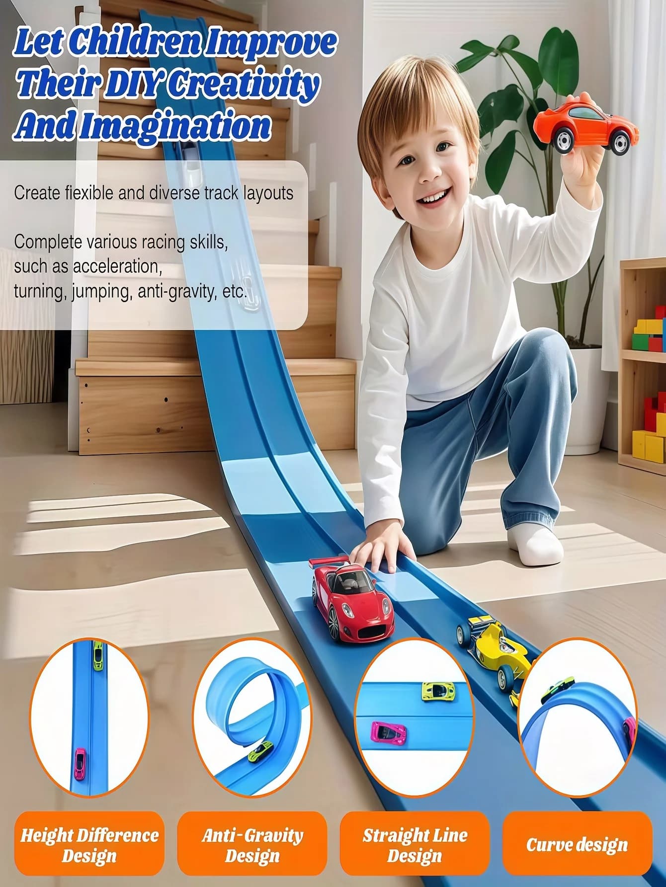 Pista di Montaggio Ultra Lunga per Bambini da 4 e 5 Metri, Giocattolo Puzzle con Auto a Inerzia Anti-Gravità