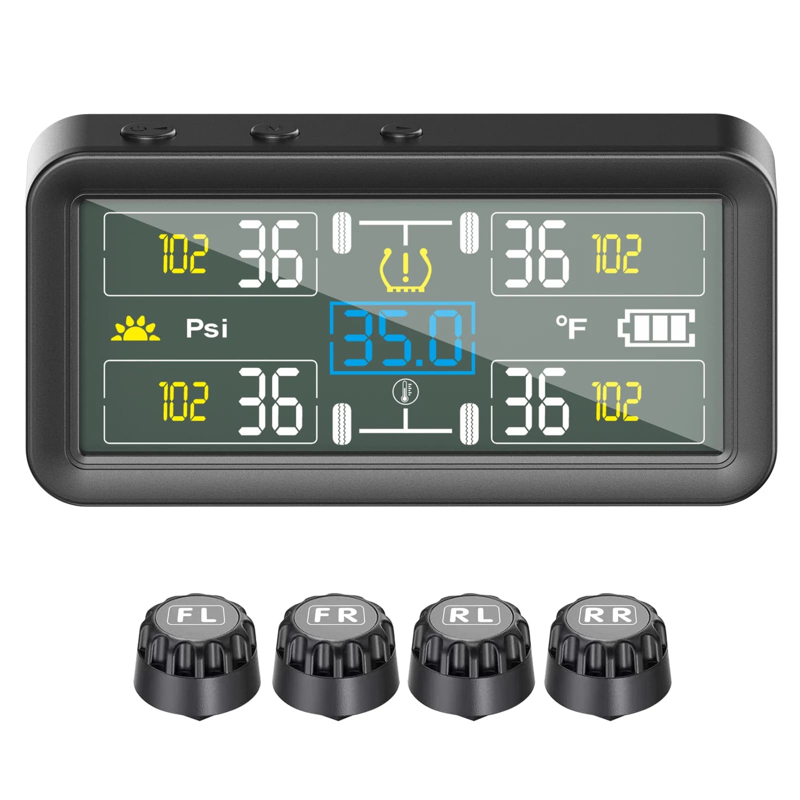 Monitor della pressione dei pneumatici con 4 sensori esterni Display LCD Temperatura di ricarica solare e di tipo C per veicoli fuoristrada SUV
