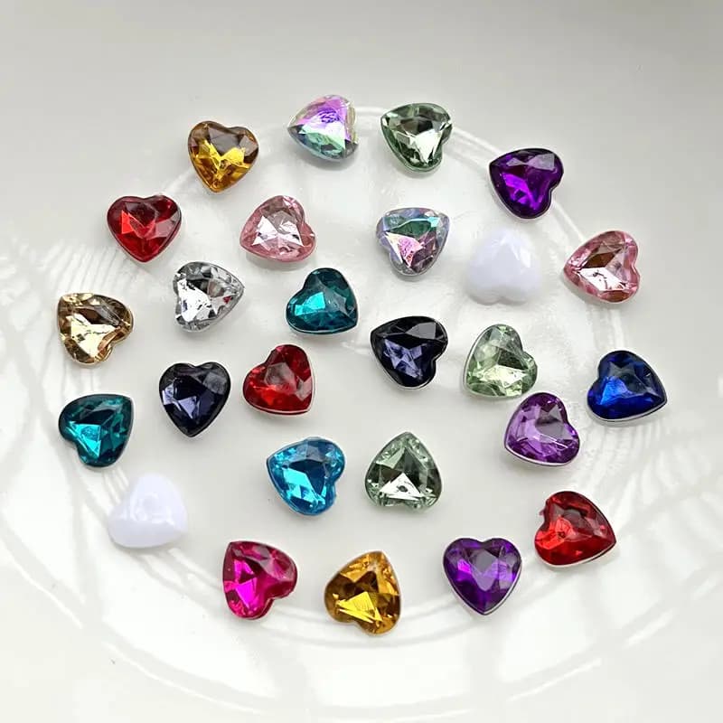 50 pezzi, 16 colori, 8 mm, a forma di cuore, con fondo a punta, strass in cristallo, per artigianato, strass acrilici, per nail art, perline, per creazione di gioielli fai da te