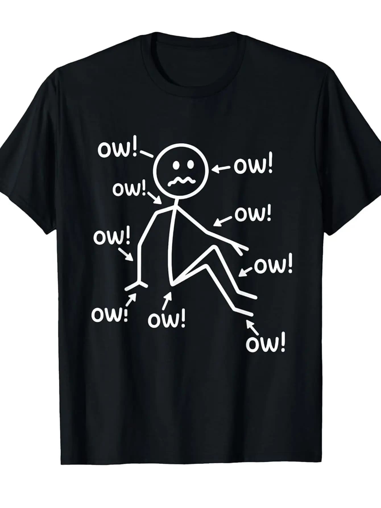 Plus-Size, Chronic Pain Awareness T-Shirt, Featuring a Smiling "Ow" Character And Fibromyalgia Symptoms Design - a Soft And Comfortable Crew-Neck T-Shirt, Unisex, an Ideal Gift for Fibromyalgia Patients, Suitable for Everyday Wear, Plus Size