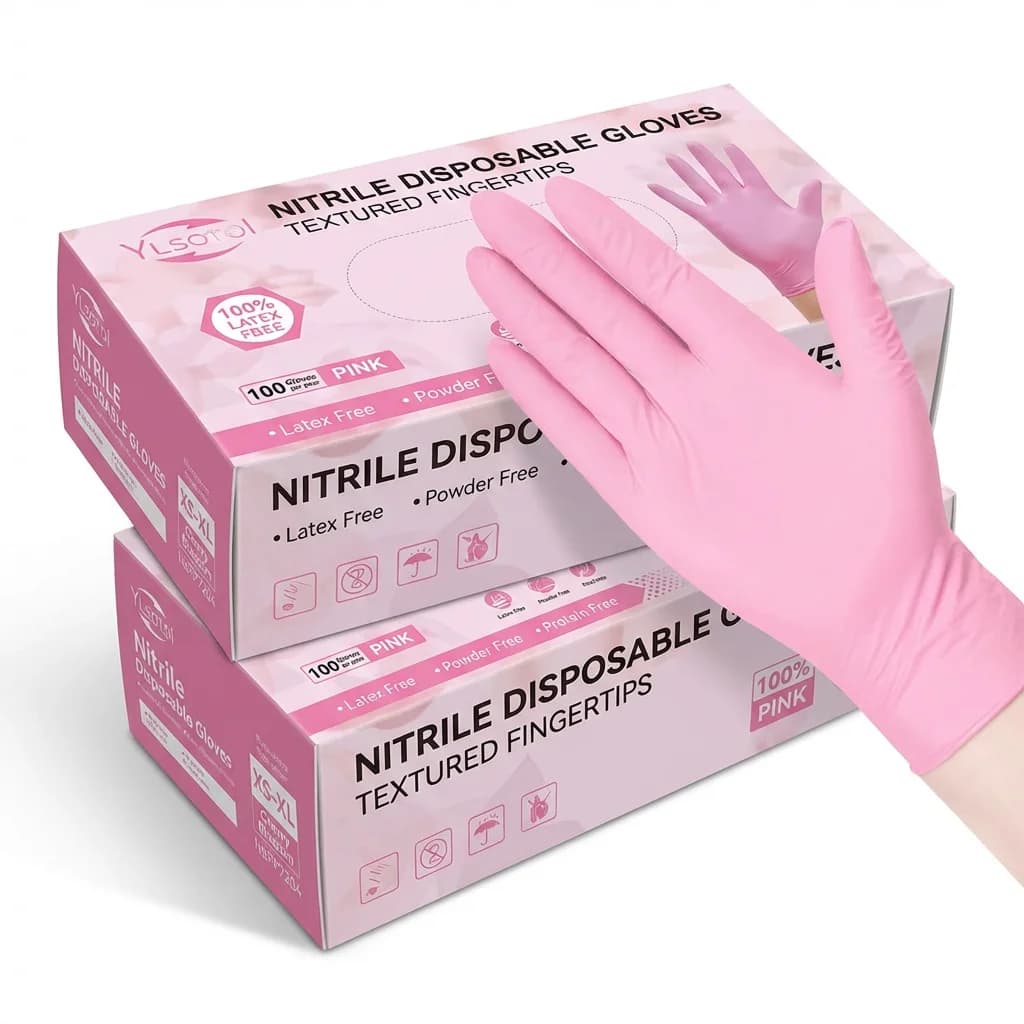 100 Guanti Monouso in Nitrile Rosa, Senza Lattice e Senza Polvere, con Punte delle Dita Texturizzate per Cucina, Pulizie, Cura degli Animali Domestici e Salone di Bellezza