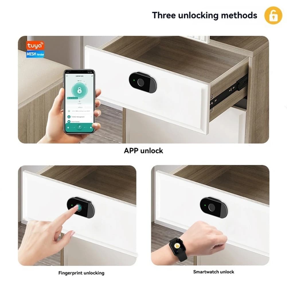 B24B Tuya Serrature per armadietti intelligenti con impronte digitali per serrature per cassetti a prova di neonati/bambini - Funziona per file, armadi da cucina, armadi