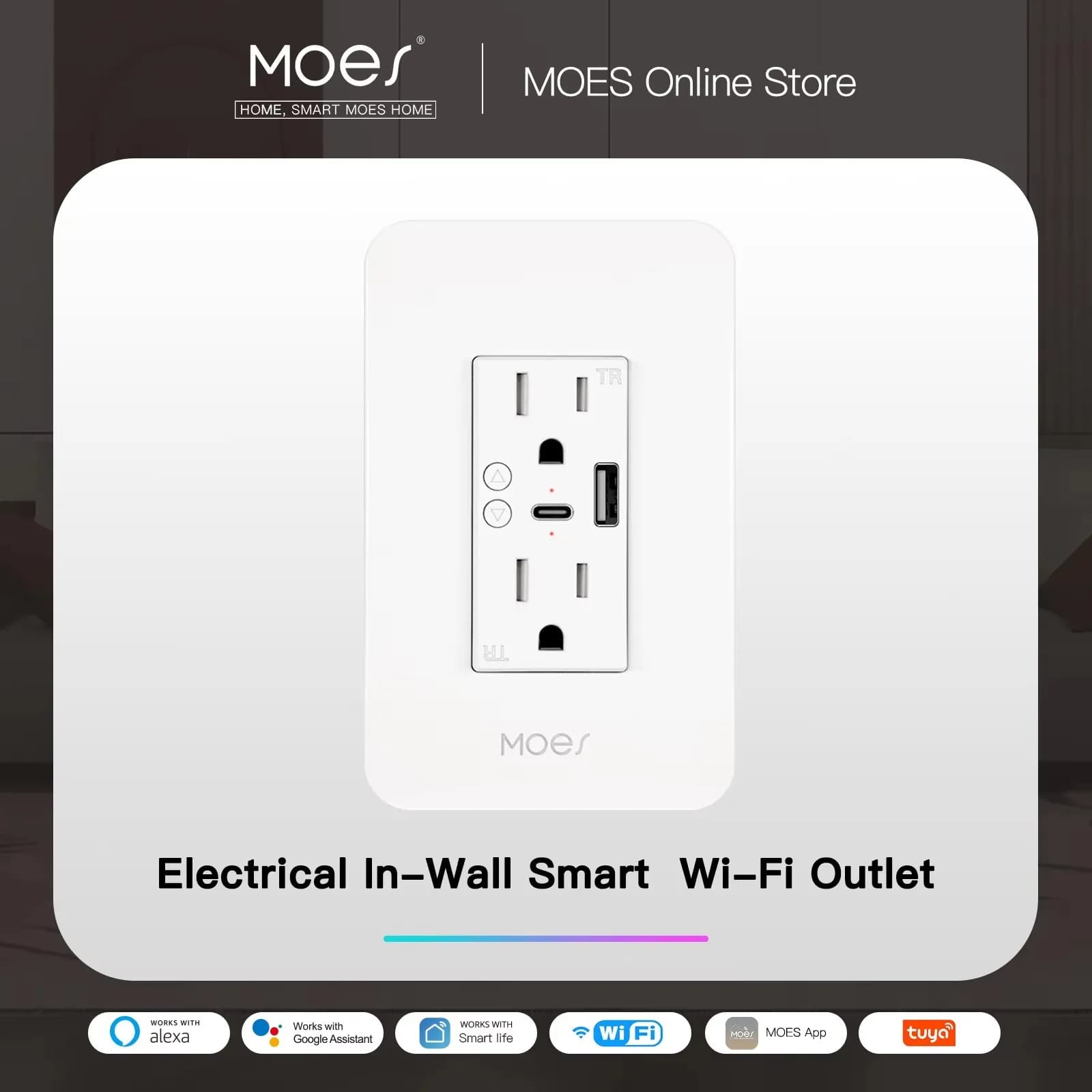 Smart Power WiFi wall socket with dual type C socket and USB plug holder Alexa Google Home