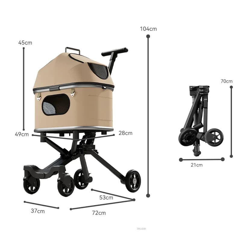 Pet Cart, Lightweight Foldable Outdoor Carrier for Small Dogs Cats, Portable Pet Stroller, 4 Wheels, Easy Travel