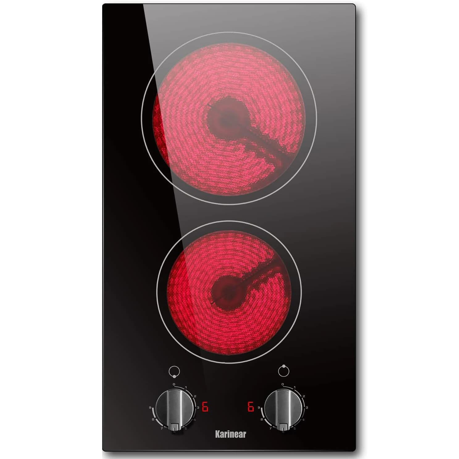Piano cottura elettrico Karinear a 2 fuochi Manopole da piano cottura integrate da 12 pollici Controllo indicatore di calore residui, 220 V-240 V Senza spina inclusa