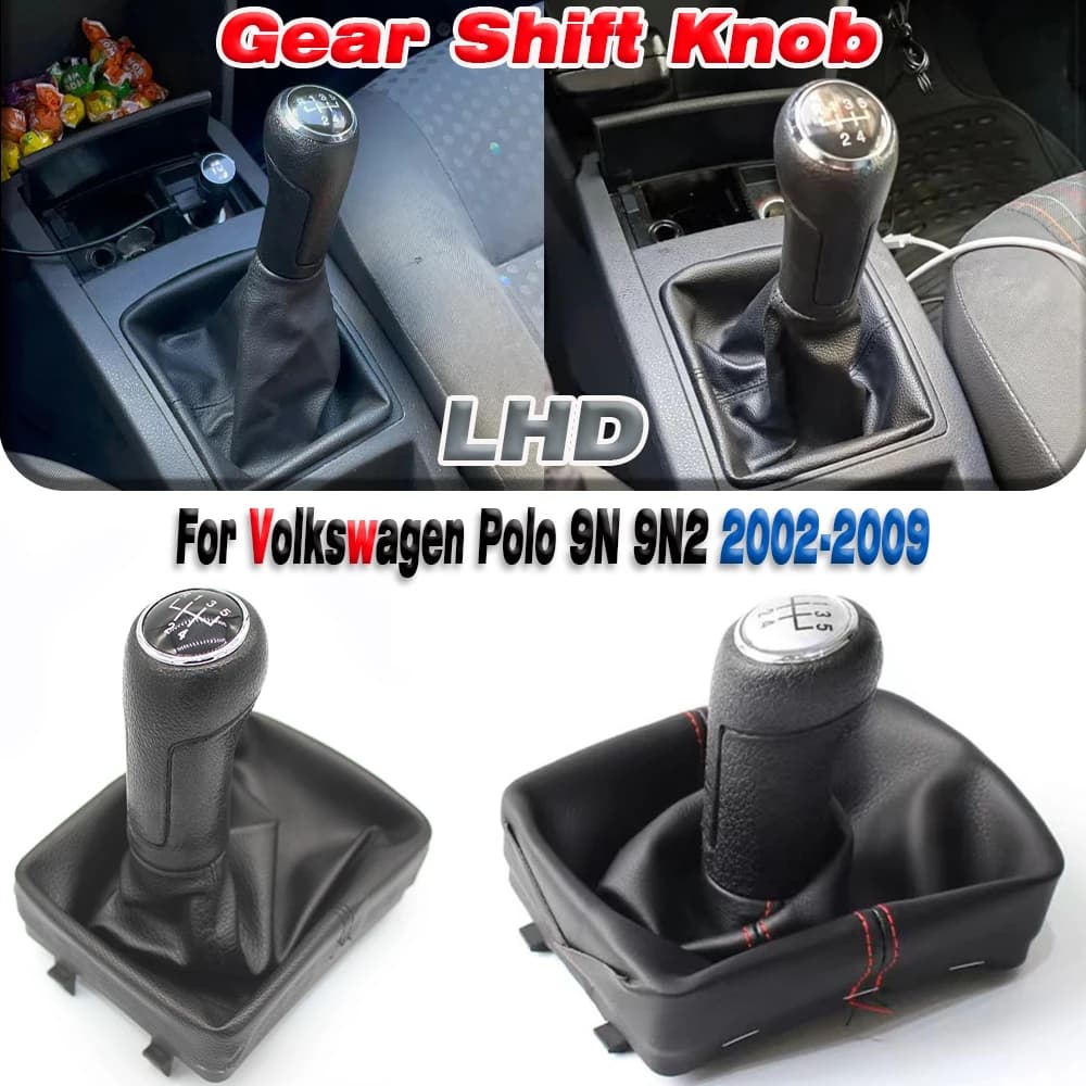 Pomello del cambio a 5 velocità per Volkswagen VW Polo 9N 9N2 (2002-2009) Car Styling Manuale Leva Ghetta Sostituzione della copertura del bagagliaio in pelle
