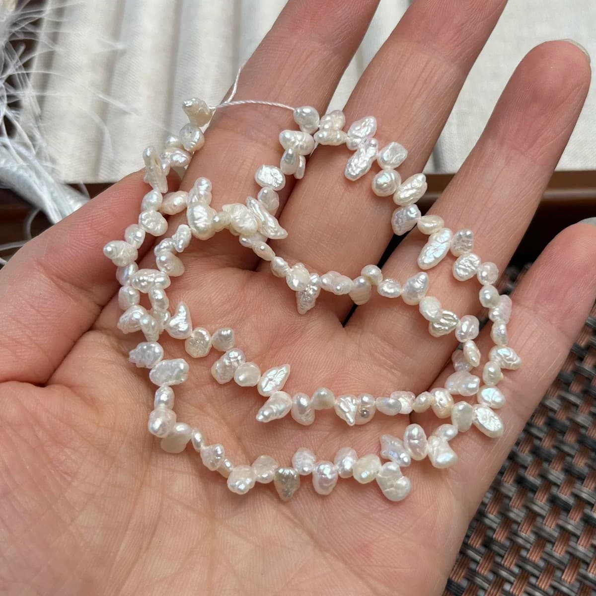 4-5mmA Bianco d'acqua dolce naturale Tre sette fori Perla barocca Perline Gioielli Crea collana fai da te Accessori braccialetto Regalo di nozze