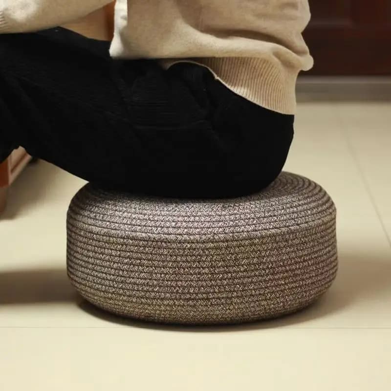 50x10cm Round Thickened Cotton Rope Stool Cushion - Braided Floor Pouf for Desk Chair/Tatami/Yoga Students & Meditators