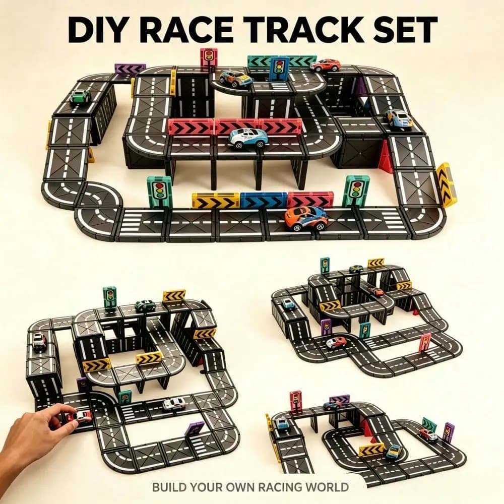 Magnetic Tile Track Car Set,Magnetic Building Blocks Toy,Multifunctional Sliding Car,Kids Toy,Car Toy, Parking Lot Toy For Boys