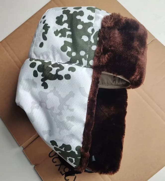 German Snow Flecktarn Camouflage Leifeng Hat Man Winter Bomber Cap