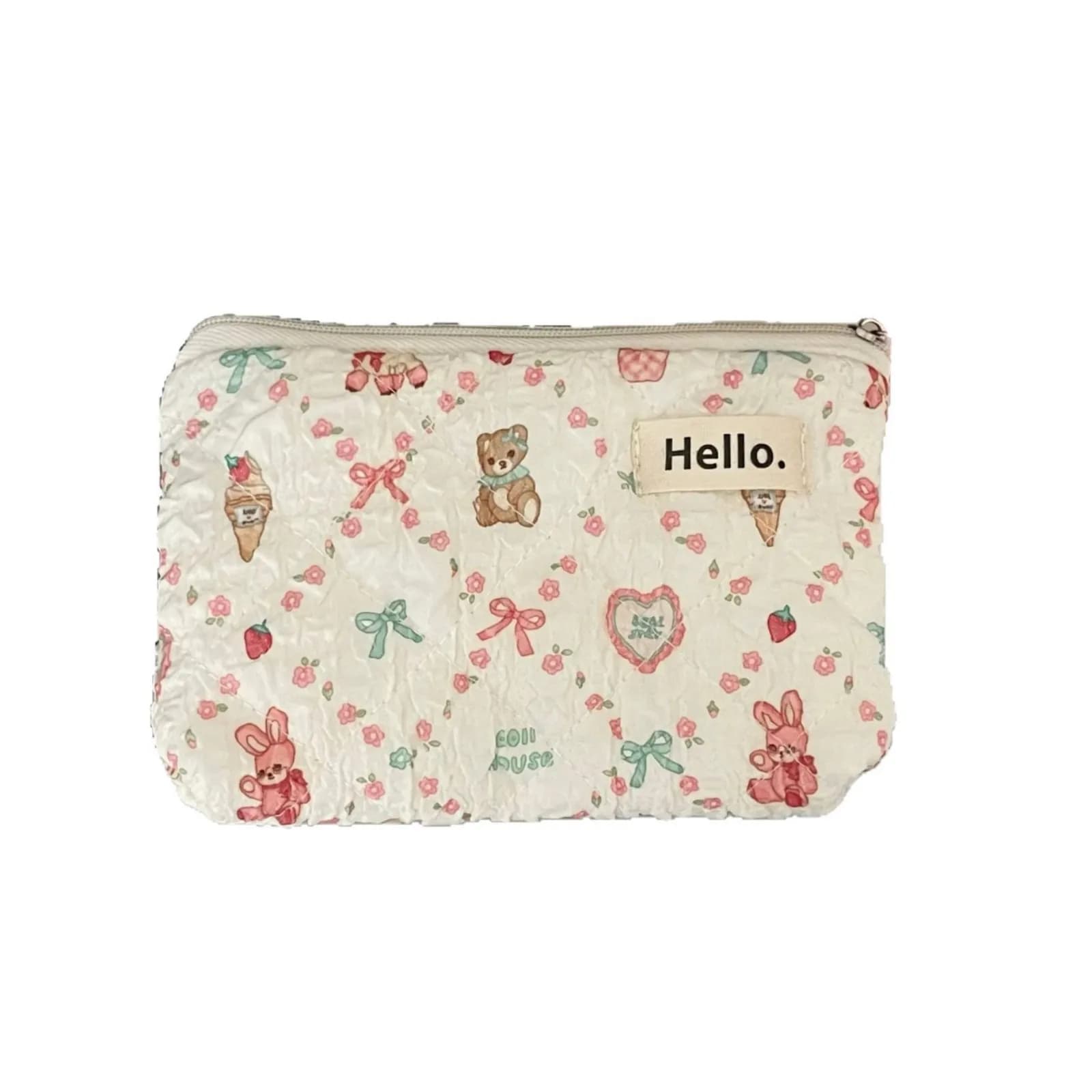 Simpatico Kawaii Moda stampa Orso Fragola Cucciolo di gatto Mini Portafoglio da viaggio portatile Rossetto Auricolari Borsa per carte Portamonete da donna