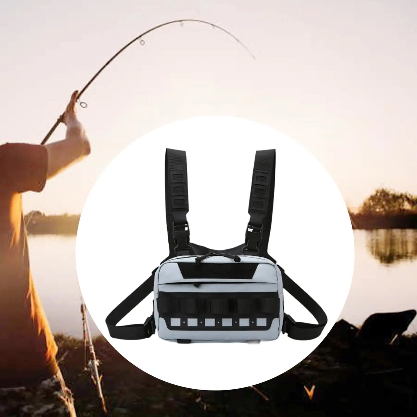 Borsa da Pesca con Portacanna, Borsa a Tracolla Impermeabile per Attrezzatura da Pesca, Scatola Portaoggetti per Pesca da Riva