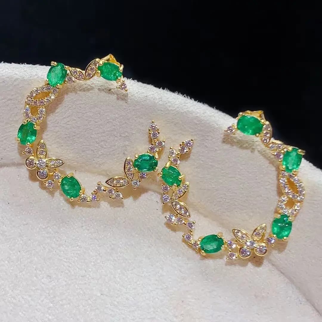 Orecchini a bottone con smeraldi naturali di lusso versatili, gioielli con pietre preziose di fascia alta in argento sterling S925