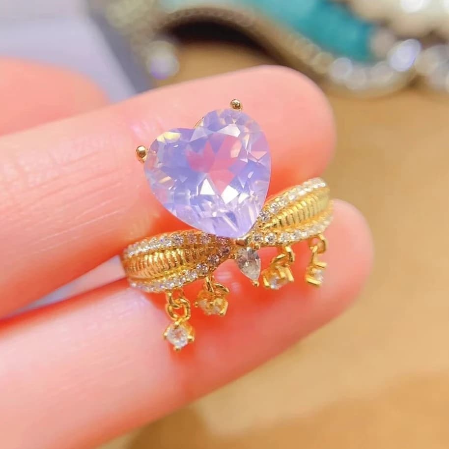 Anello di cristallo abbagliante per la festa Anello di ametista naturale a forma di cuore da 4 ct 10 mm Anello di ametista viola chiaro in argento puro 925