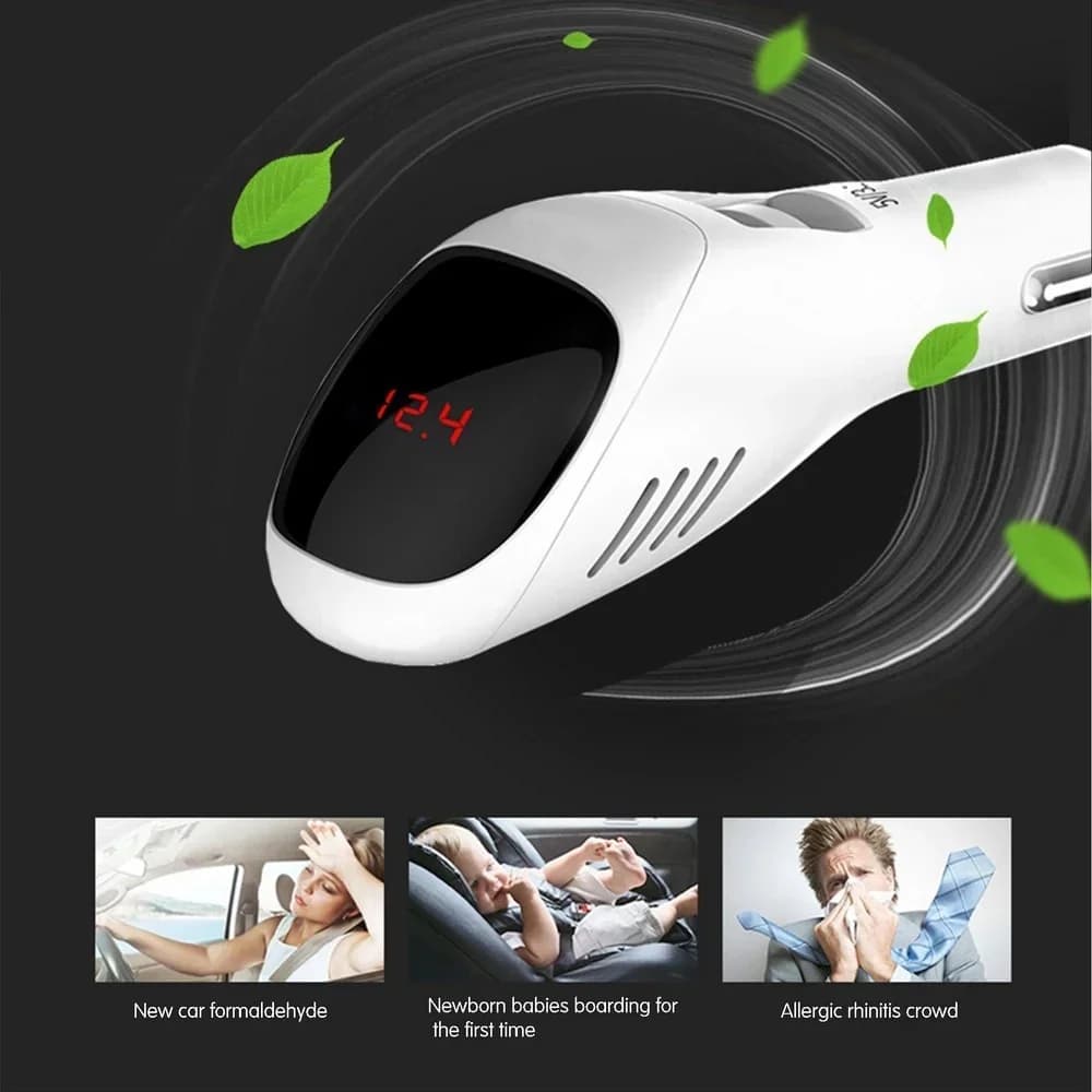 Purificatore d'aria per Auto 12V 24V ioni negativi detergente ionizzatore deodorante Auto Mist Dual USB caricabatterie rapido Display digitale HD