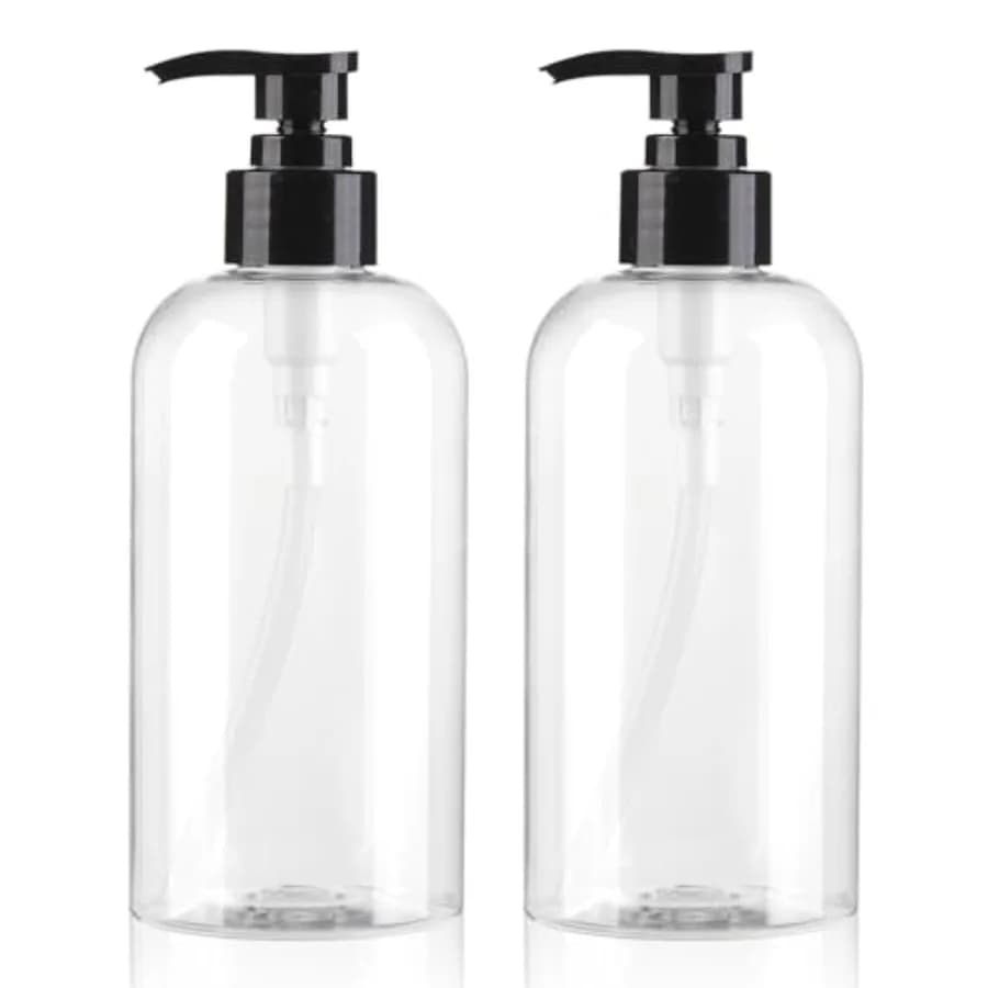 Empty Pump Bottles Dispenser 12.85oz/380ml, Refillable Clear BPA-Free Plastic Pump Bottle for Shampoo, Lotion, Soap and Massage