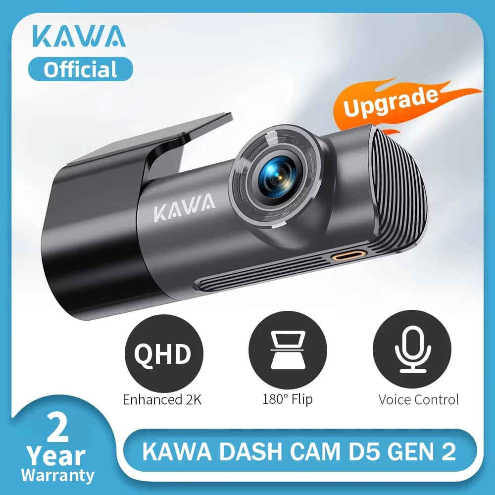Dash cam KAWA D5 Gen2, automatic camera video recorder for cars DVR 2K, WiFi and APP/voice control, night vision 2025 New update Dashcamera